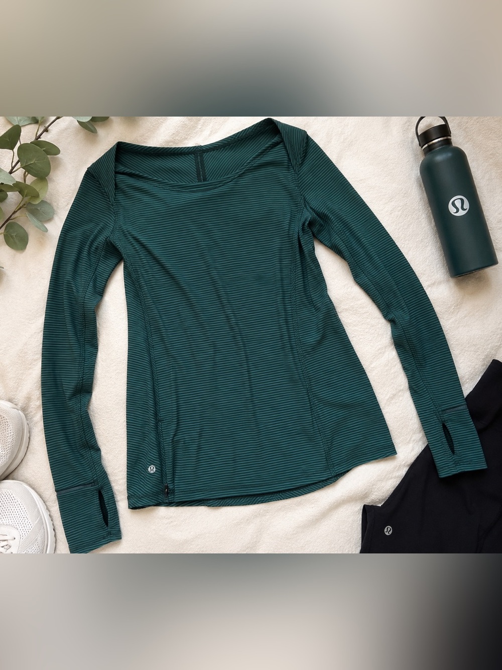 Lululemon Green Striped Long Sleeve Athletic Top Size 8